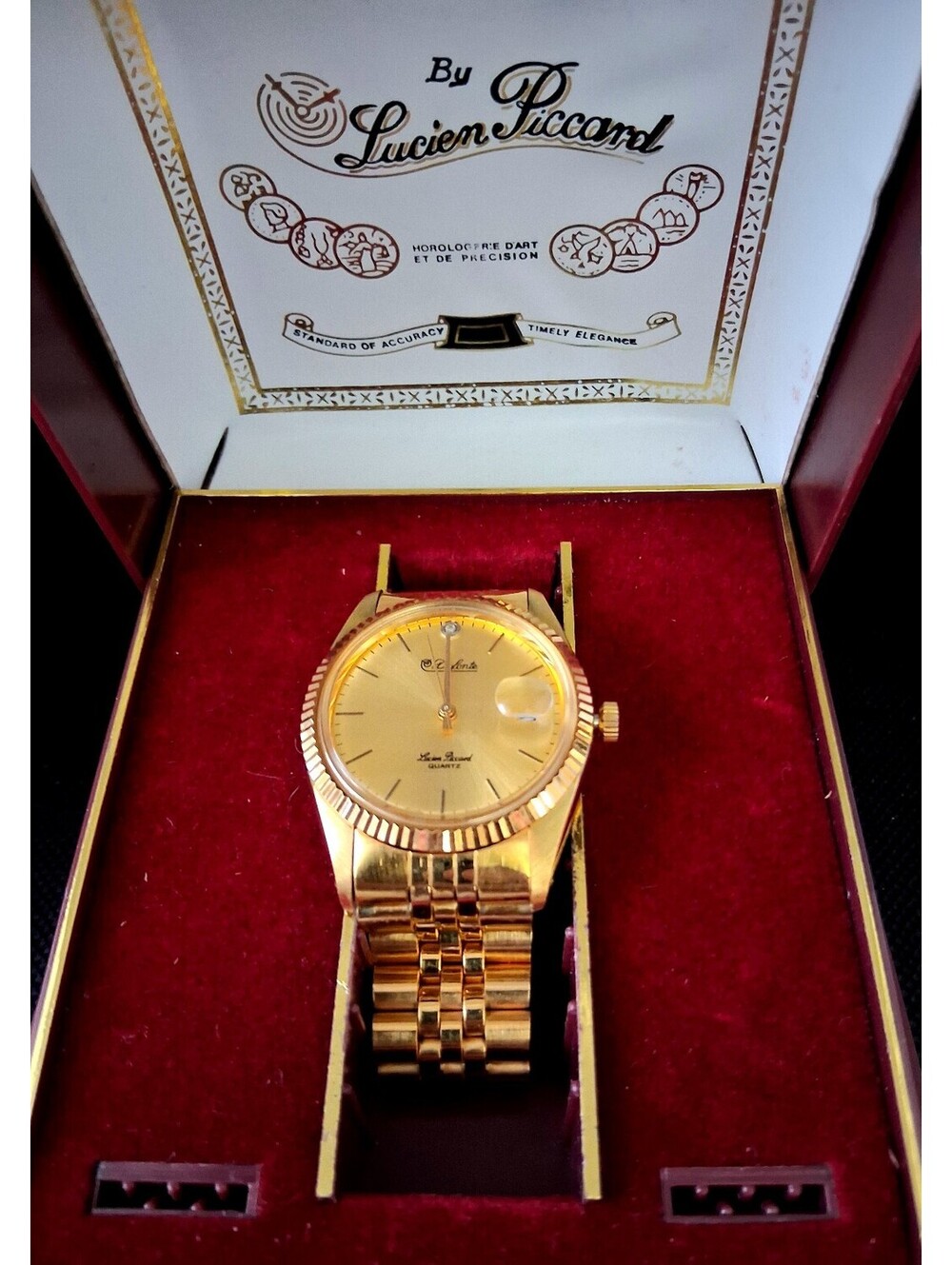 Lucien Piccard Diamond Presidential Gold Plated Men's Watch IN BOX